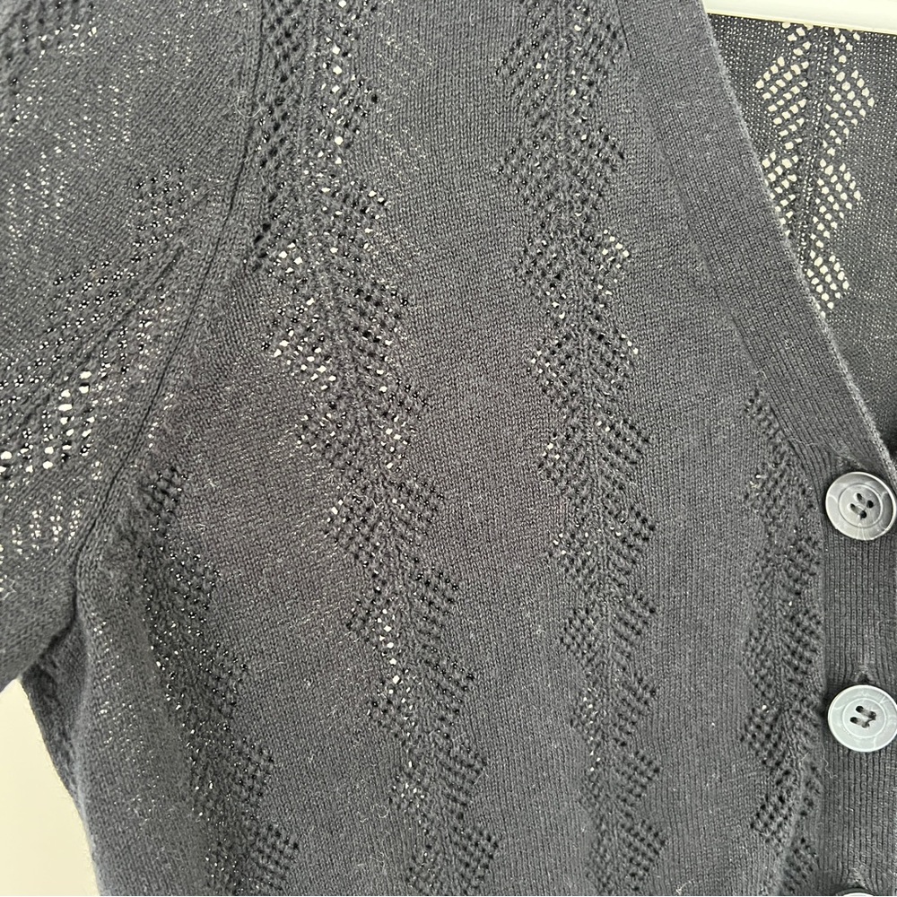 Halogen Black Pointelle Button-Down Cardigan Medi… - image 3